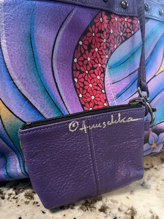 Anuschka Hand-Painted Leather Peacock Crossbody with Matching Coin Pouch - Picture 7 of 10